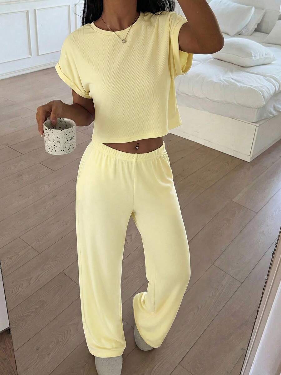 pale yellow knit loungewear set