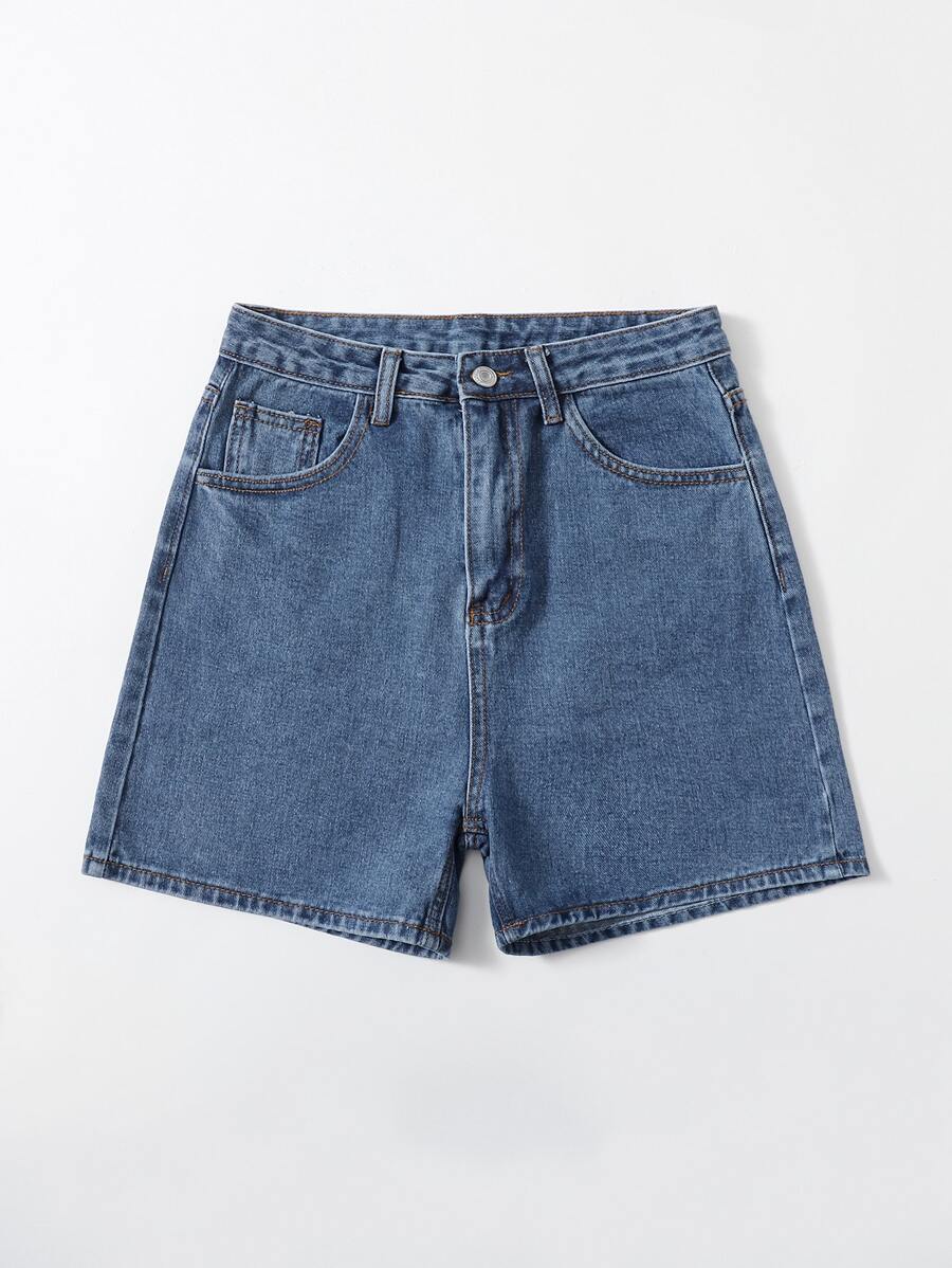 high waisted medium wash denim shorts