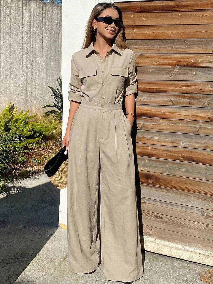 khaki lightweight linen blend utility jumpsuit