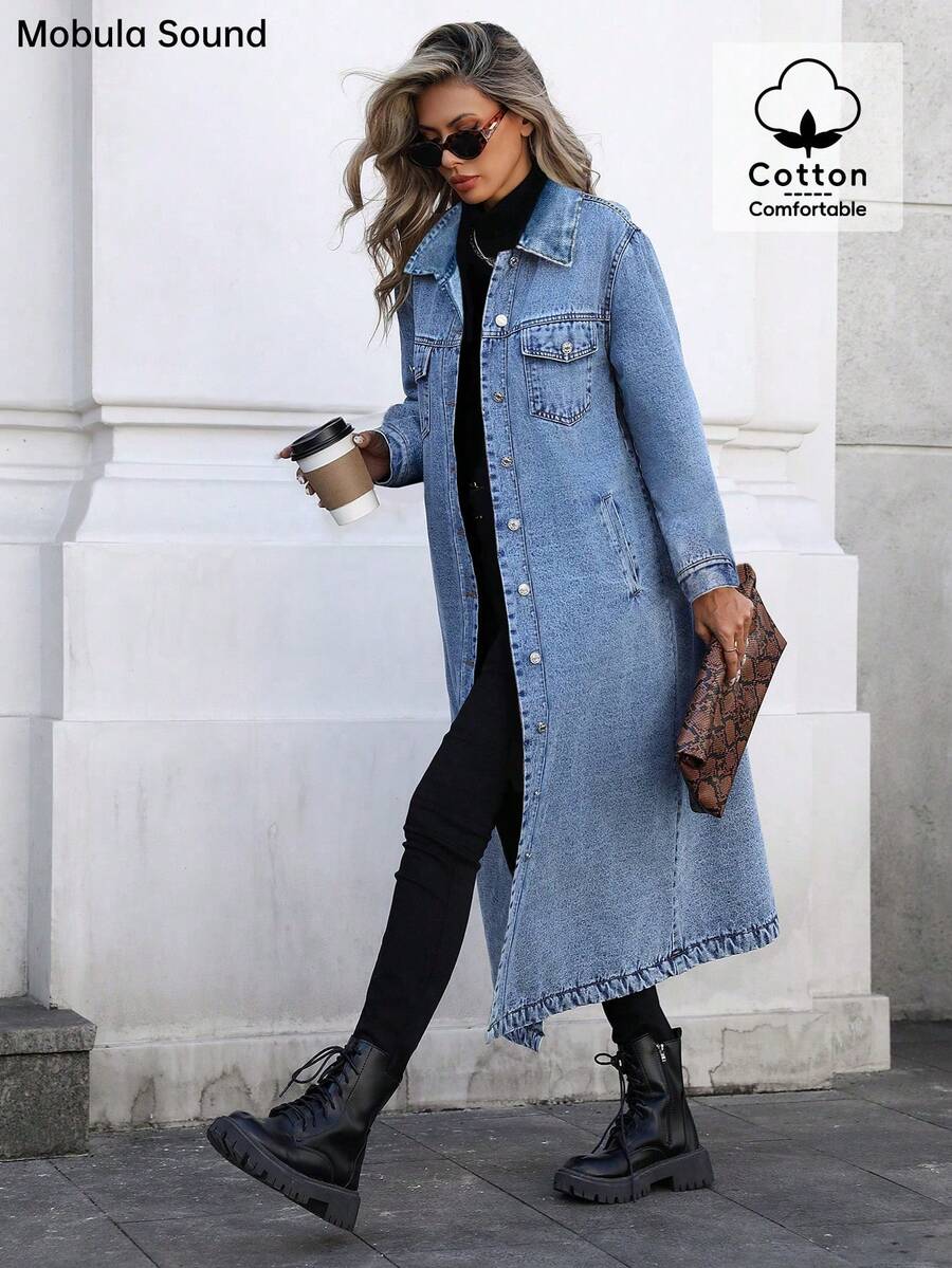 long denim trench coat jacket