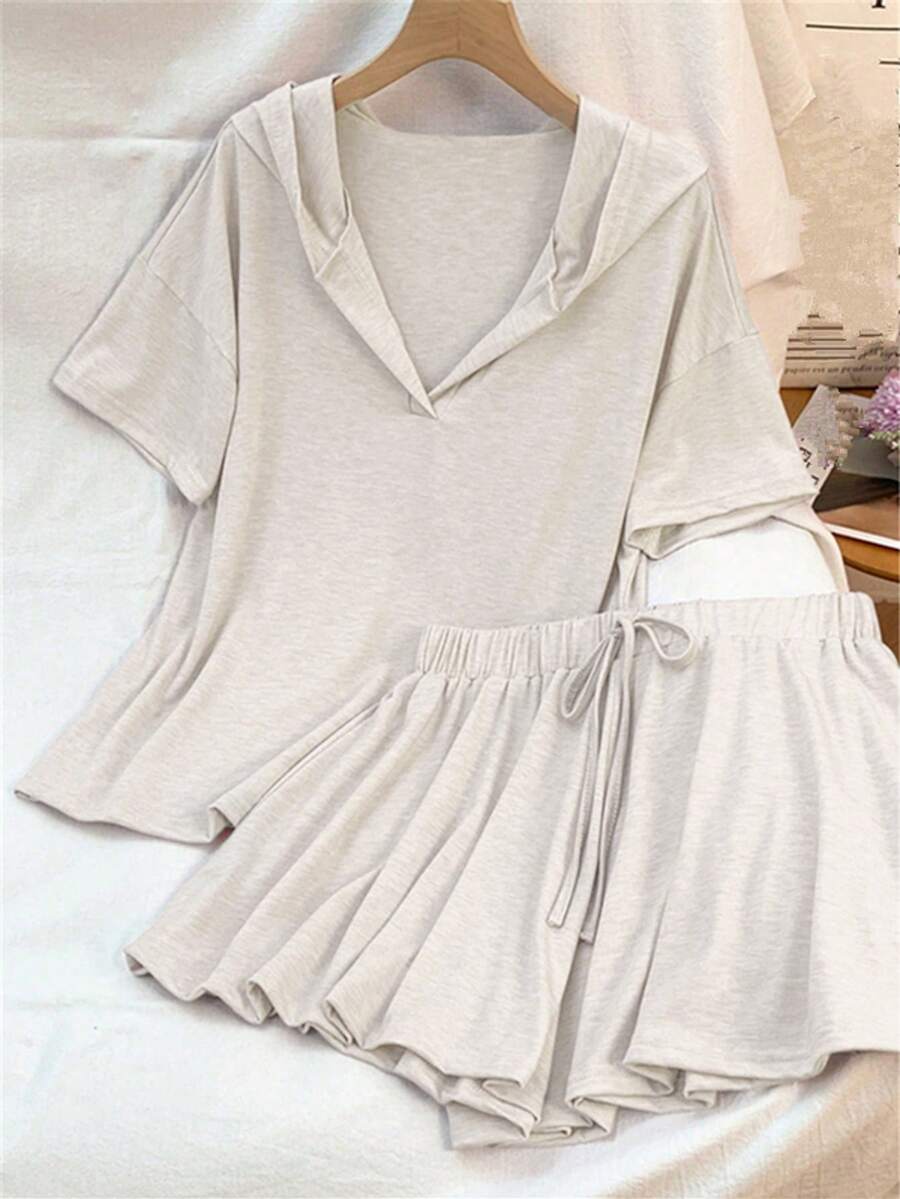 women's casual hooded two piece loungewear set