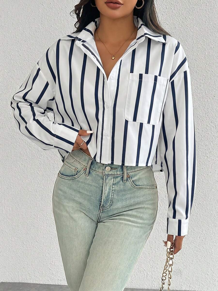vertical stripe pattern casual long sleeve shirt