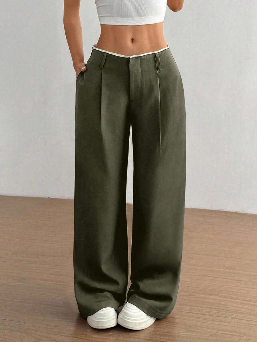 olive green high-waisted wide leg trousers