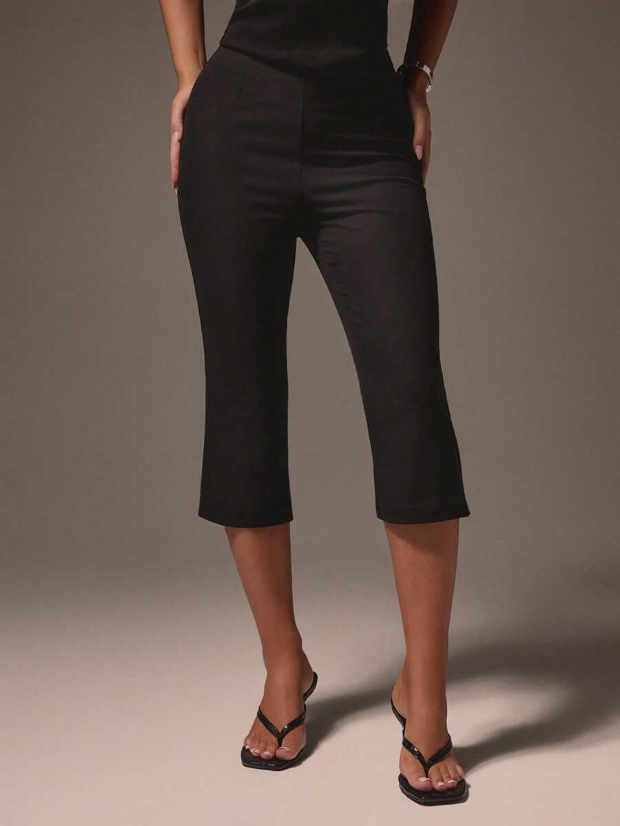 missguided high waisted cropped black capri trousers