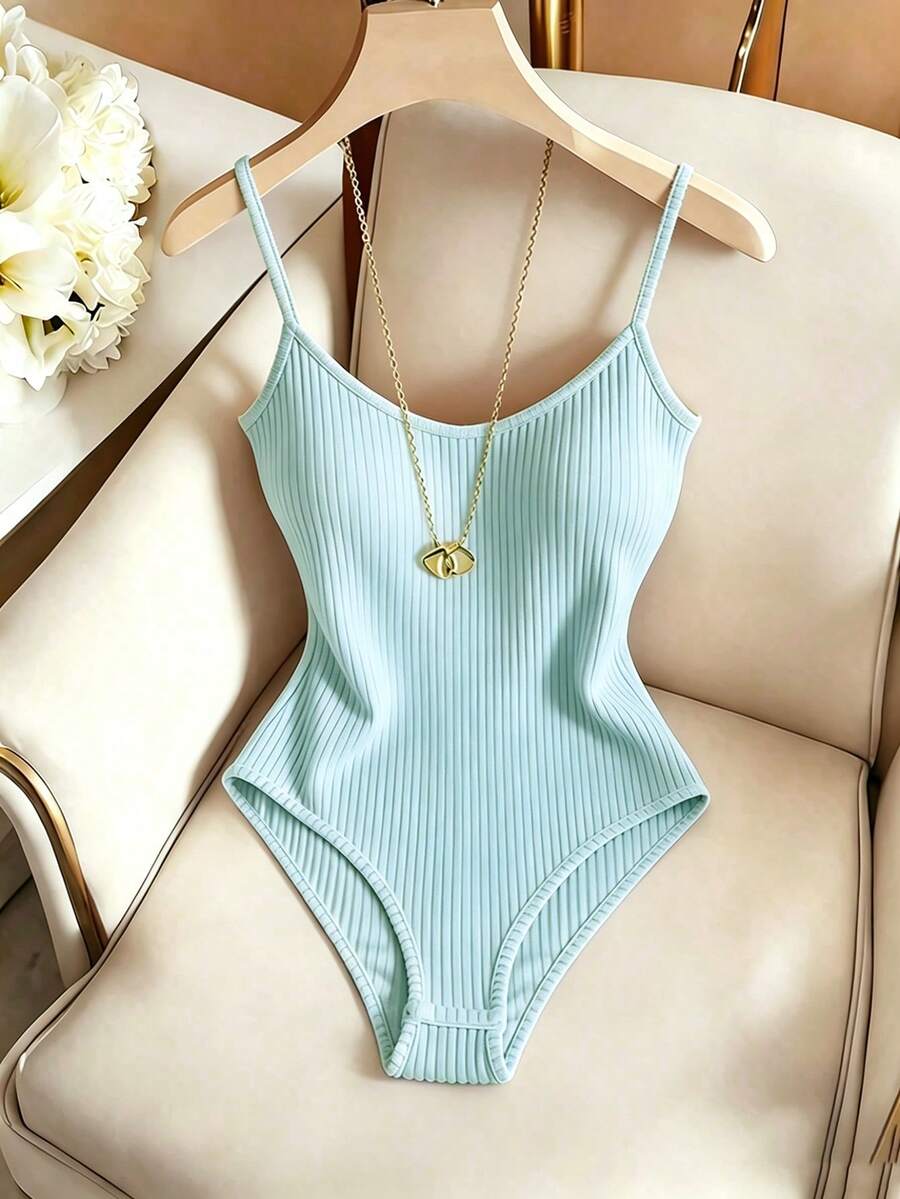 light blue ribbed camisole bodysuit