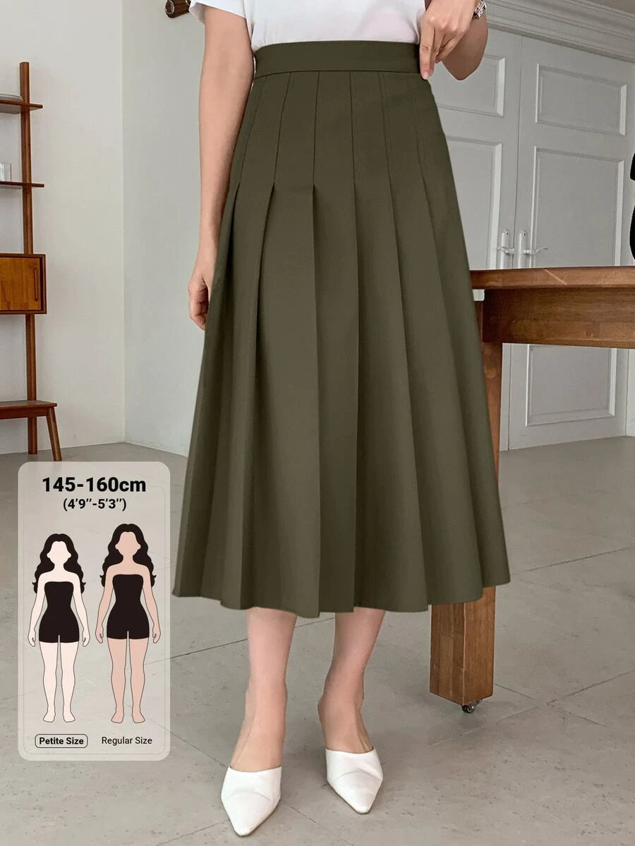 olive green pleated midi skirt