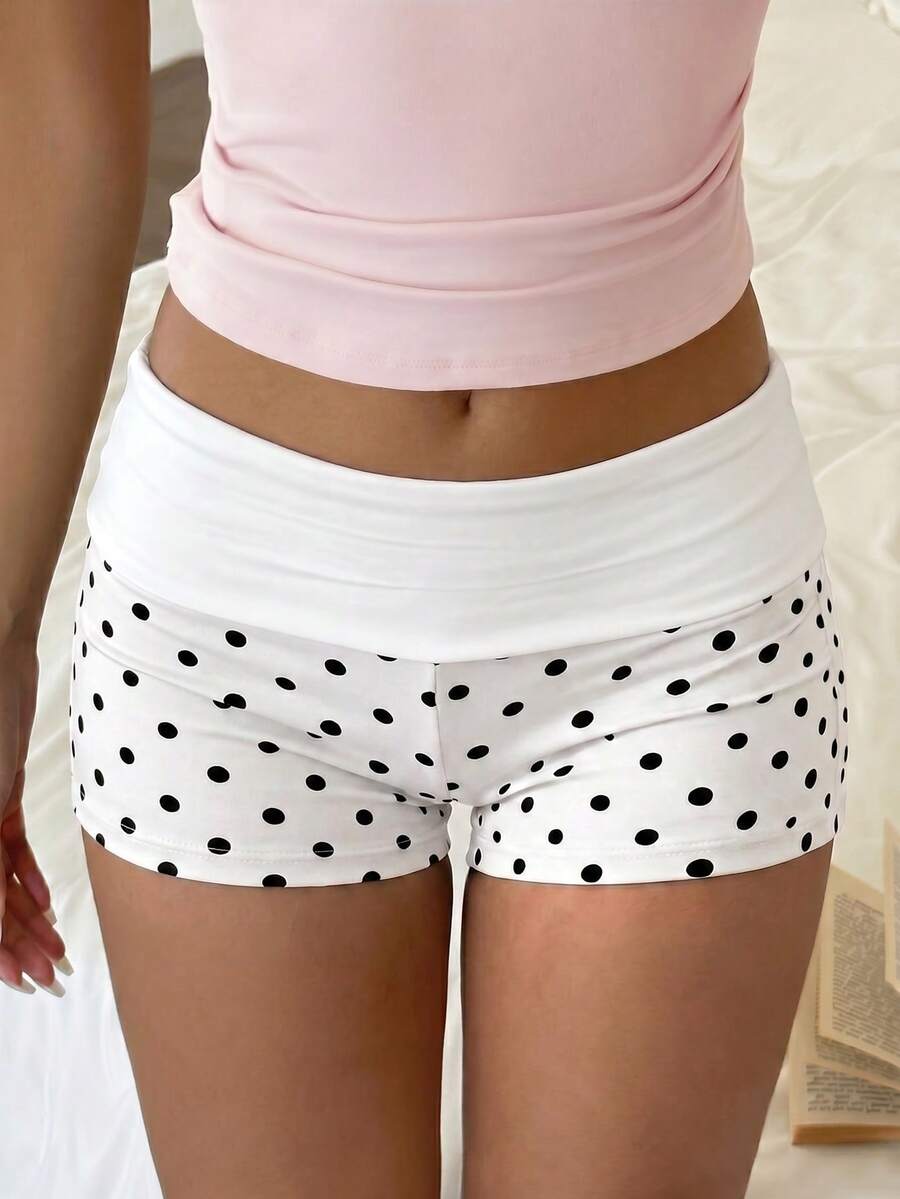 polka dot foldover waist slim shorts