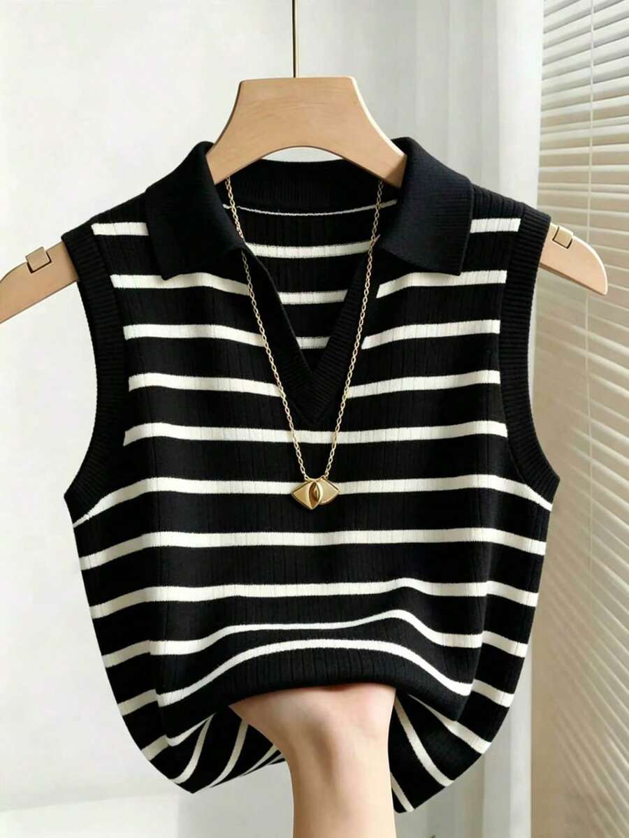 franclia women's casual elegant knitted collared striped vest