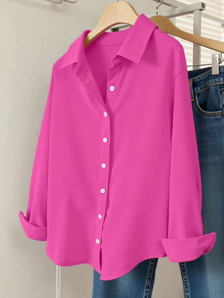 pink long sleeve button down shirt