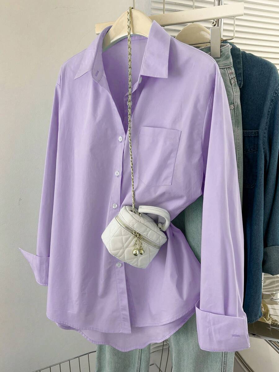 solid lavender long sleeve button-down casual shirt