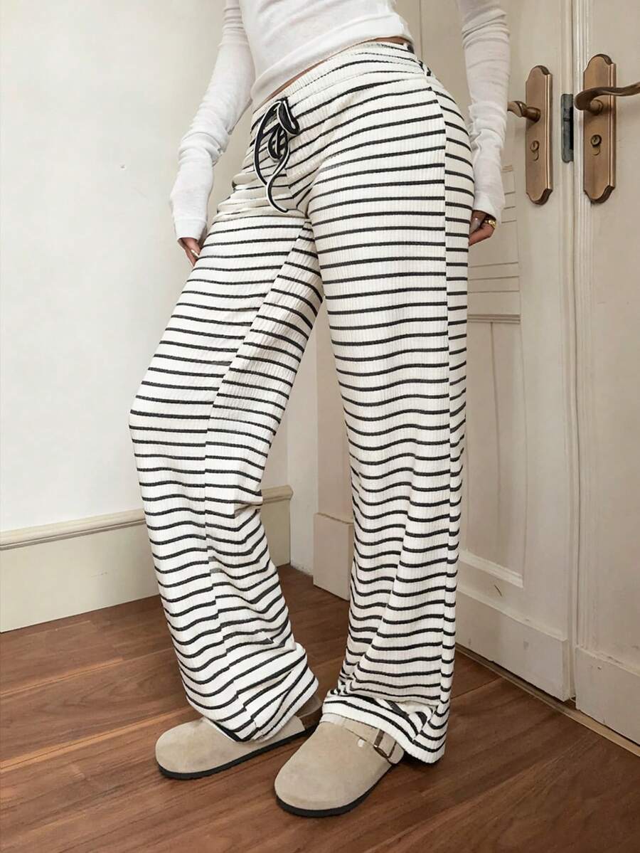 casual low waist striped brushed drawstring lounge pants
