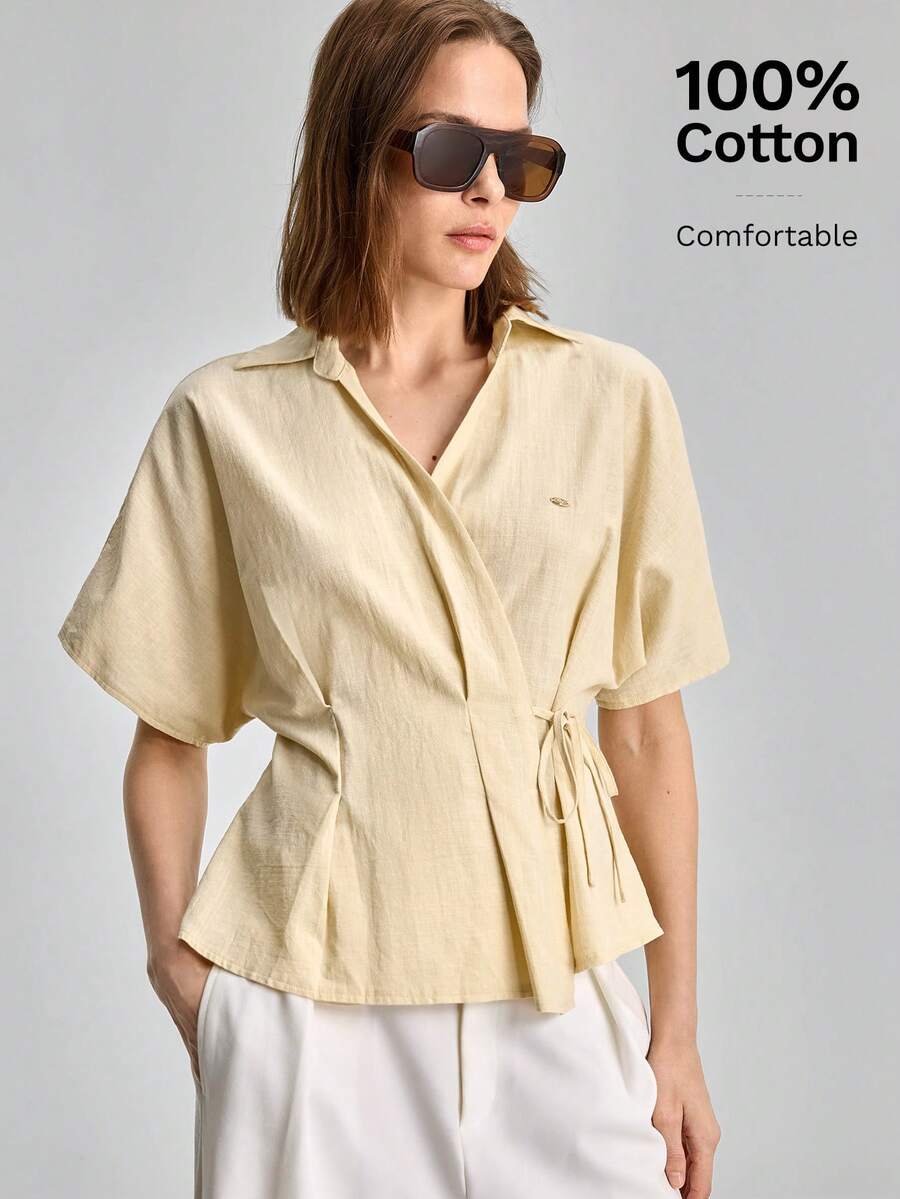 solid color casual cotton wrap top
