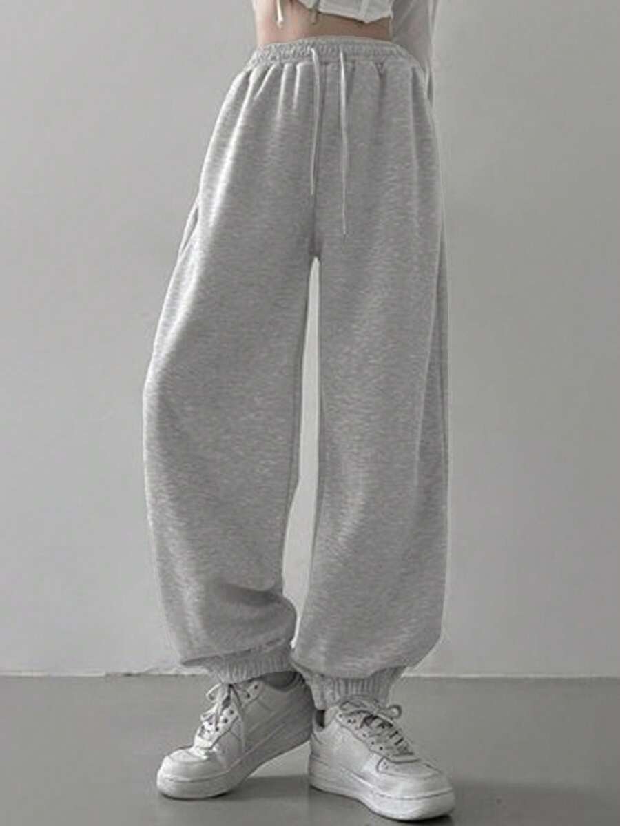 dazy solid grey drawstring waist joggers