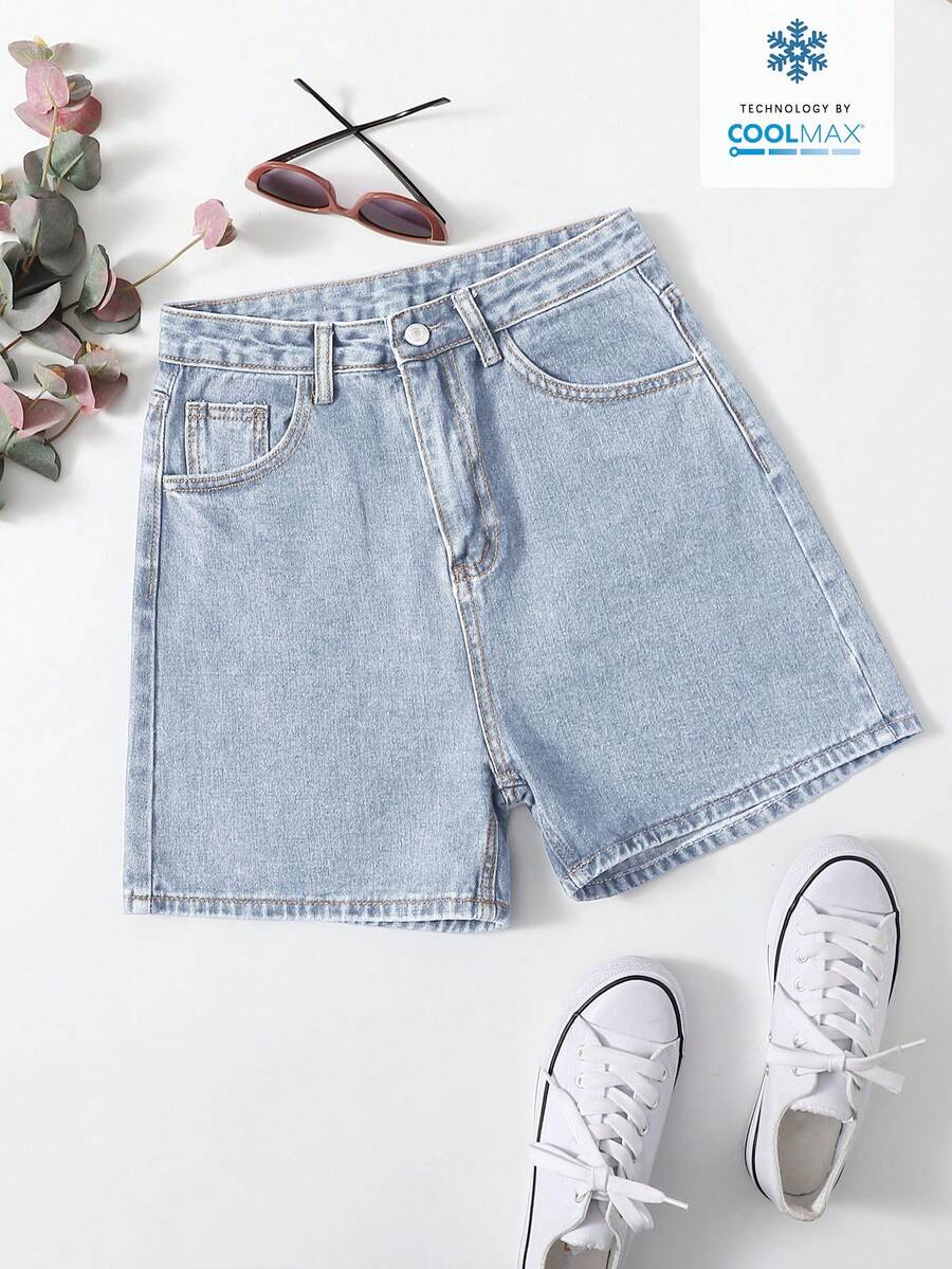 light wash high waisted denim shorts