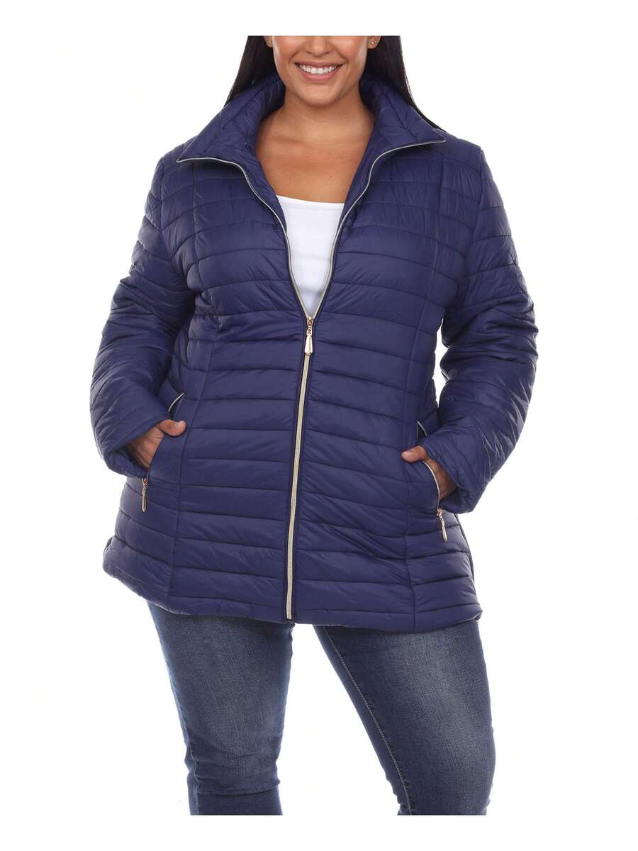 plus size navy blue quilted puffer coat