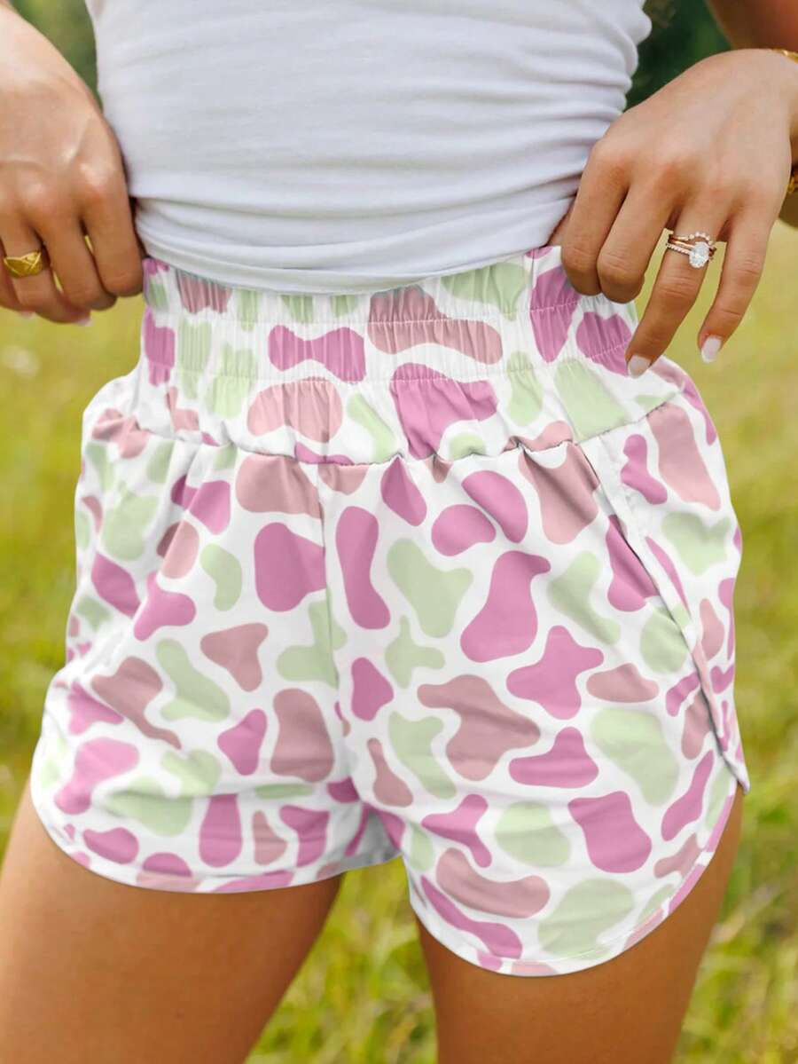 high waist camouflage print sports shorts