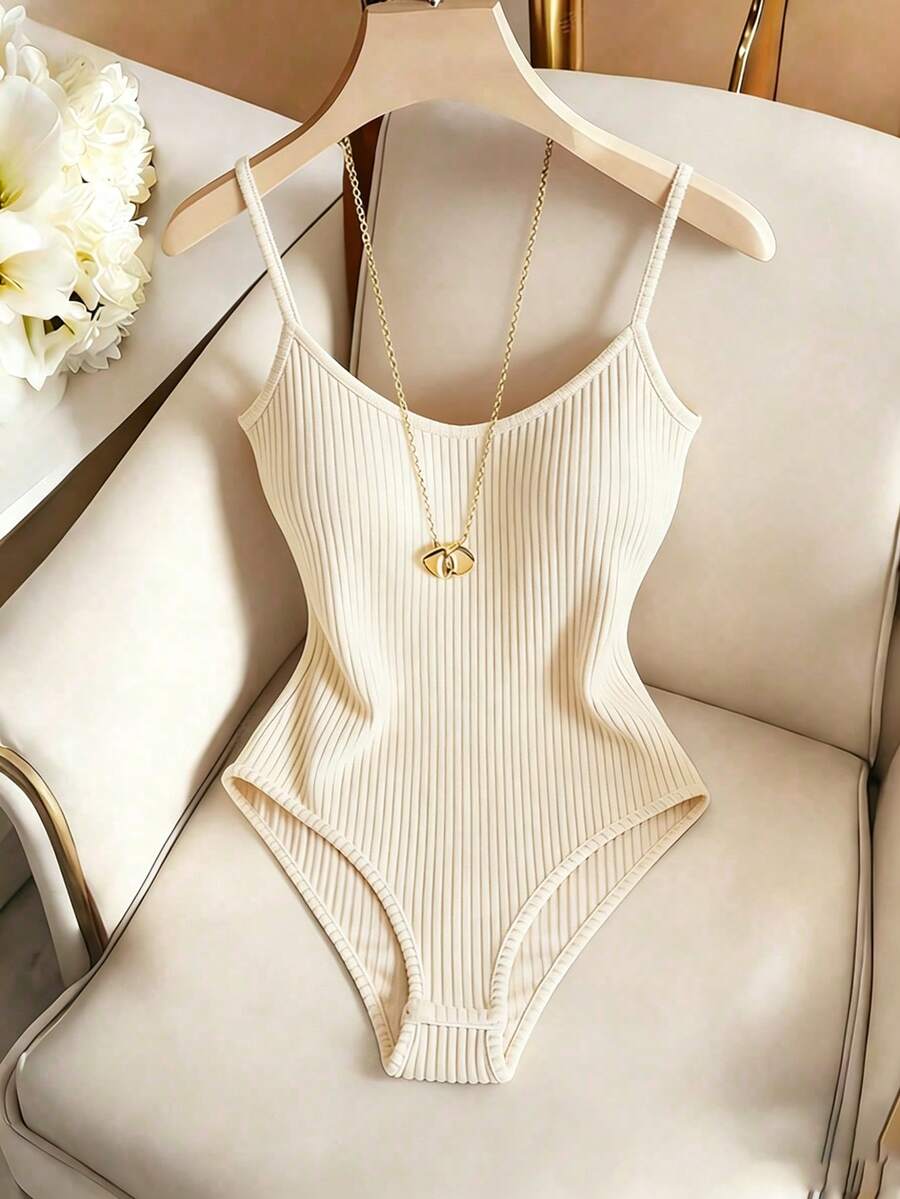 cream white ribbed camisole bodysuit