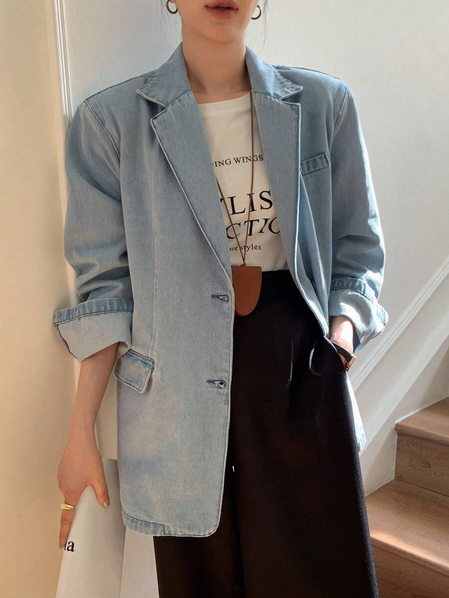 light wash denim blazer jacket