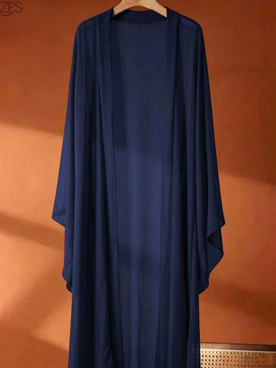 bohemian style long sleeve black chiffon flowing poncho