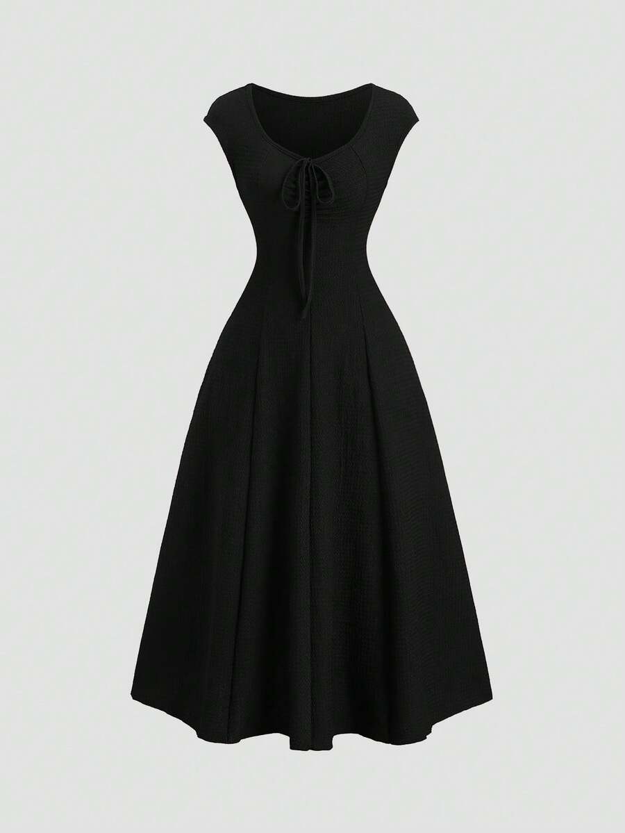 solid black ruched fitted knit midi dress