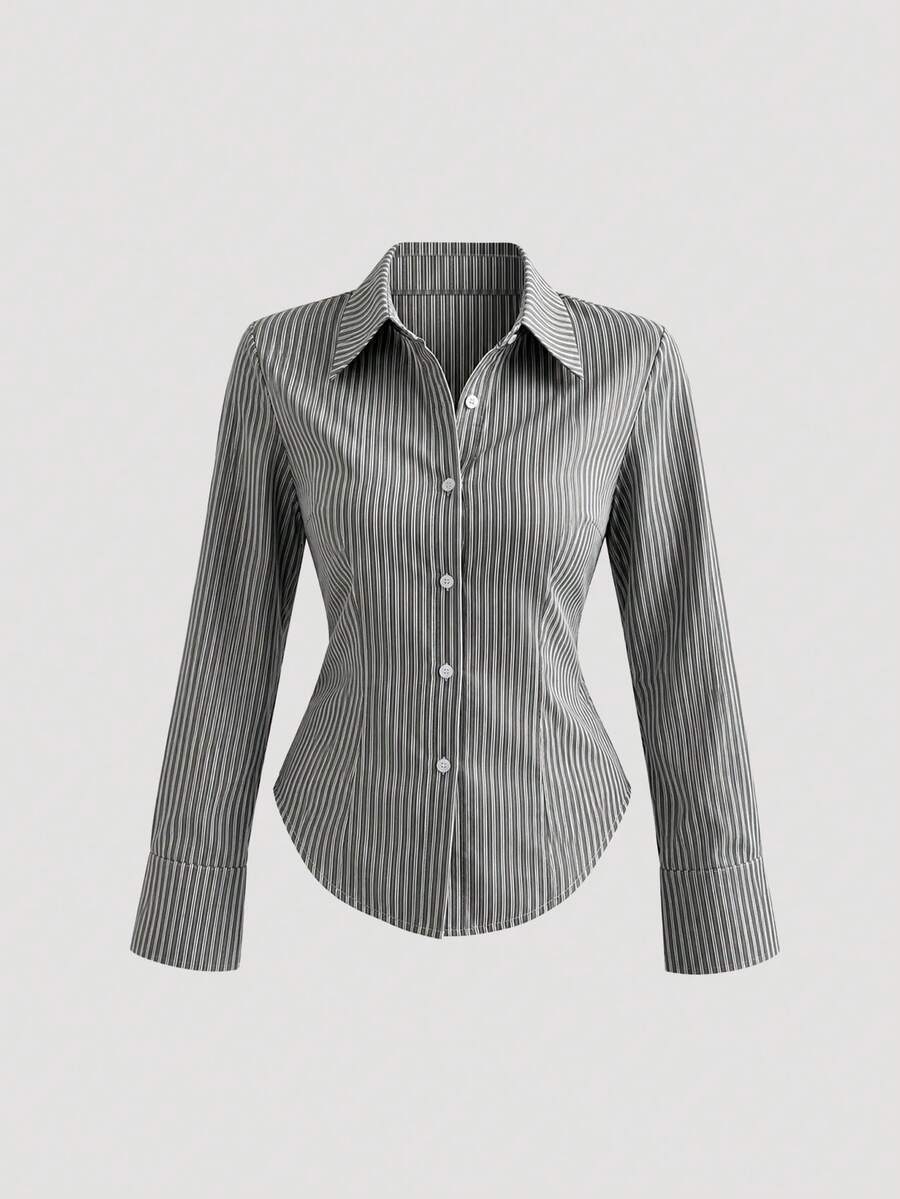 slim fit striped long sleeve button down shirt