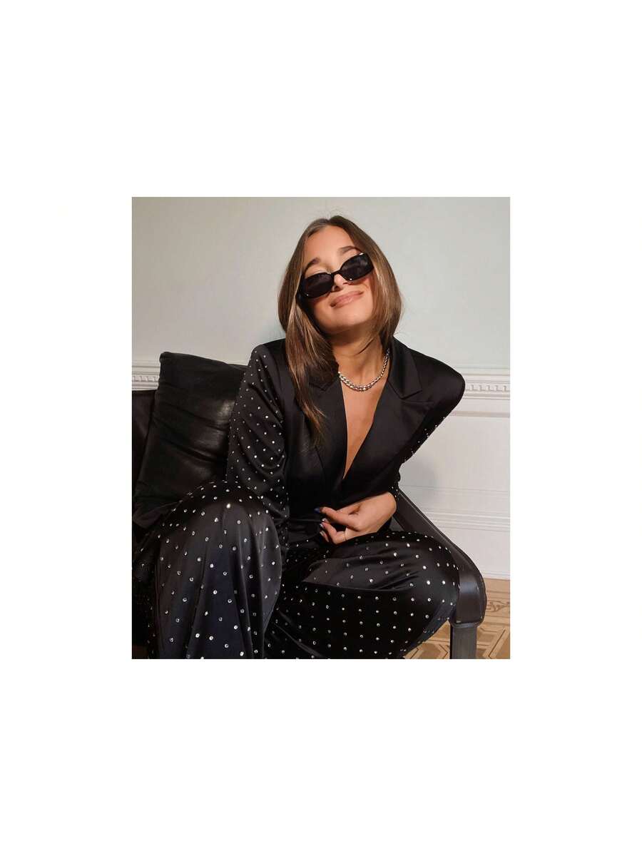 danielle bernstein studded black satin blazer