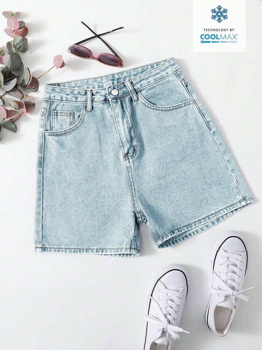 light wash high waisted denim shorts