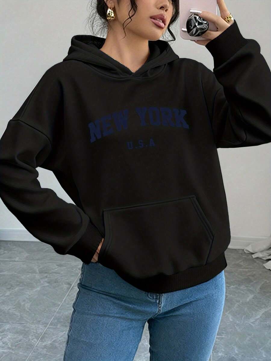women oversized black vintage college graphic hoodie