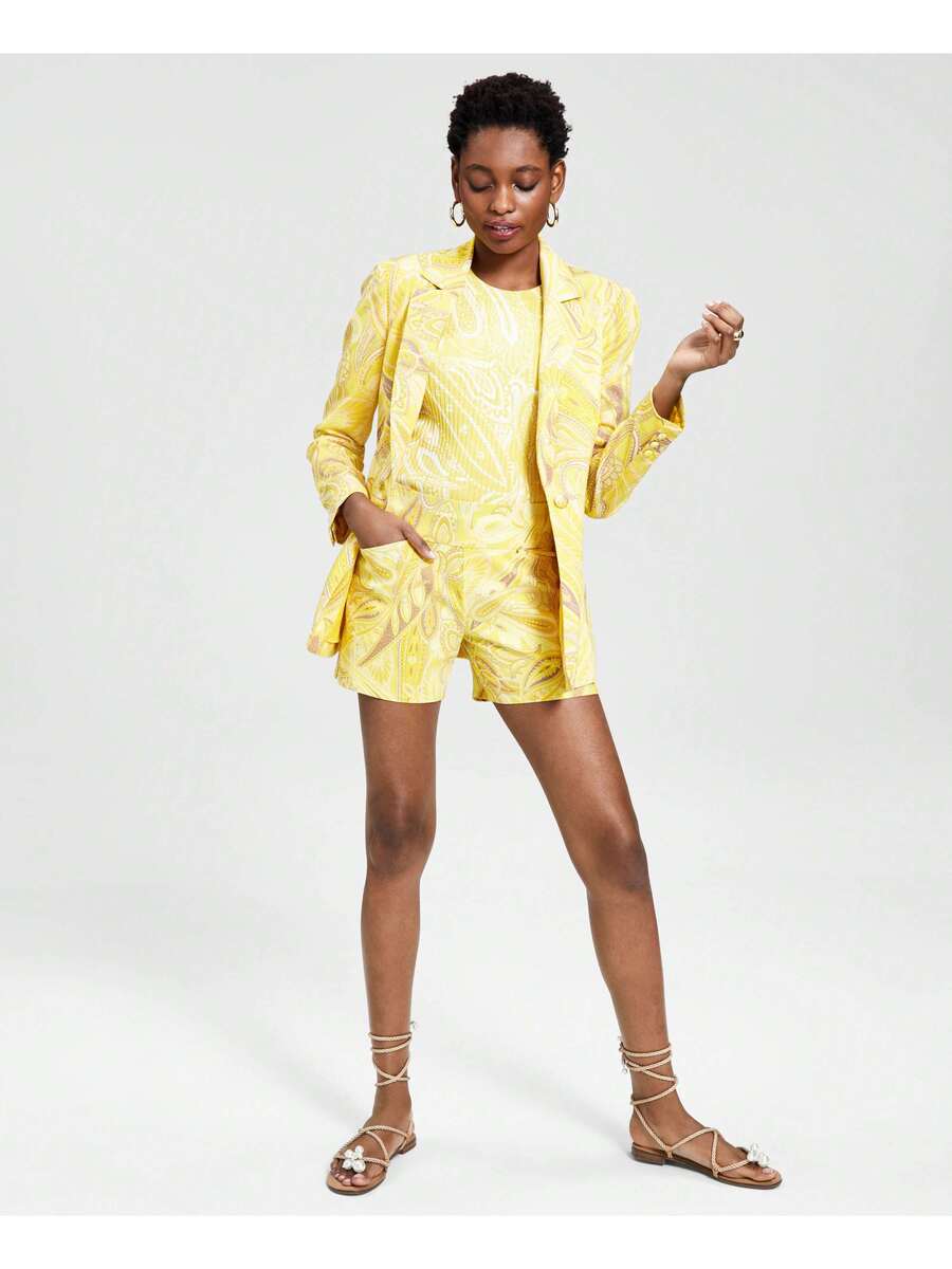 yellow paisley print ponte single breasted blazer