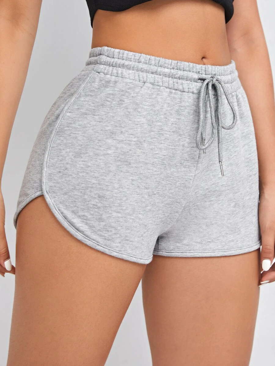 grey drawstring waist jersey track shorts