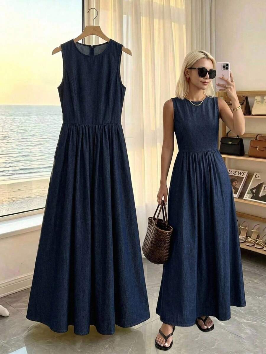 women's casual loose a-line denim dress