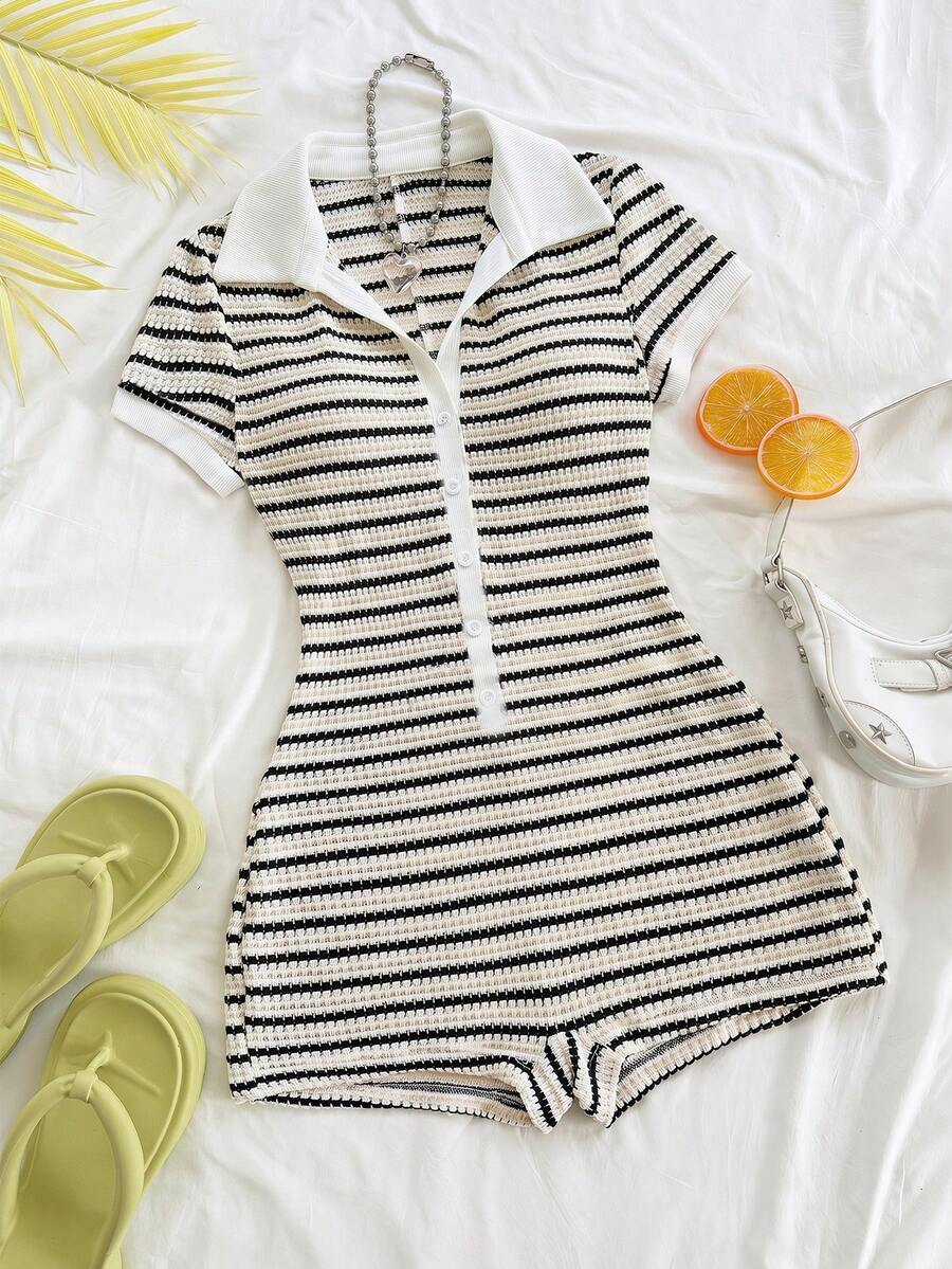soleia striped knit polo romper