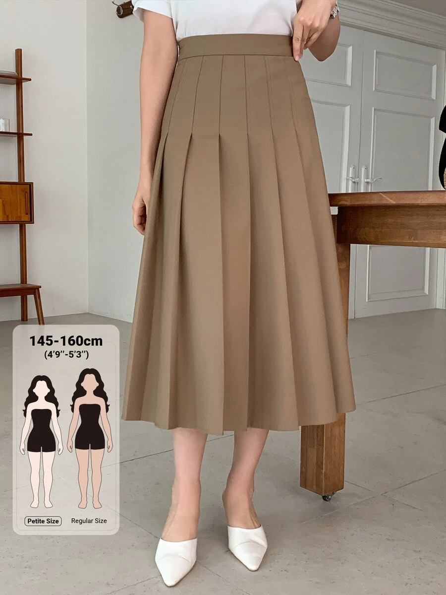 khaki pleated midi skirt