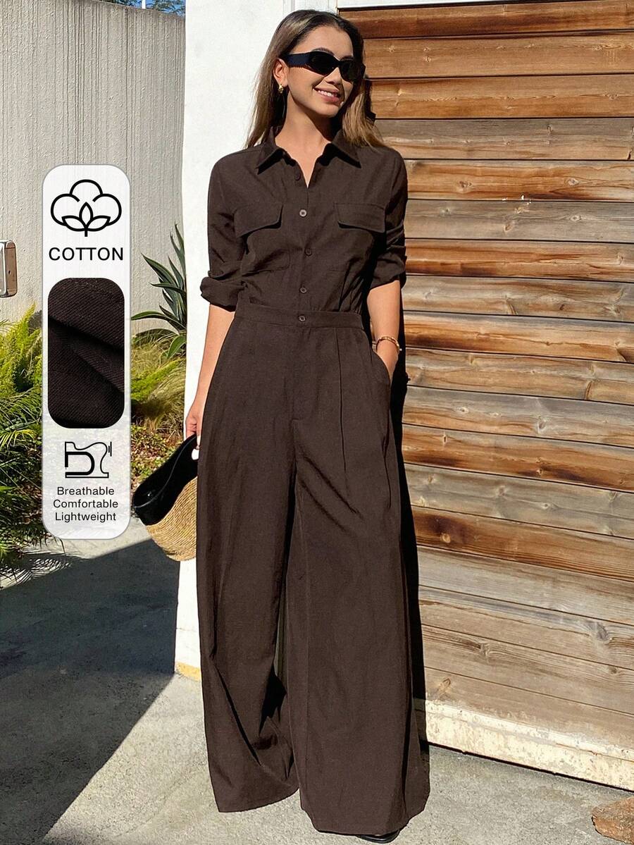 coffee brown loose business casual lightweight jumpsuit
