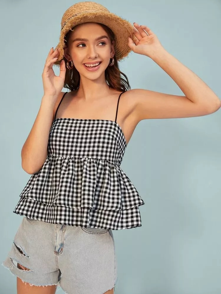 black and white gingham tiered camisole top
