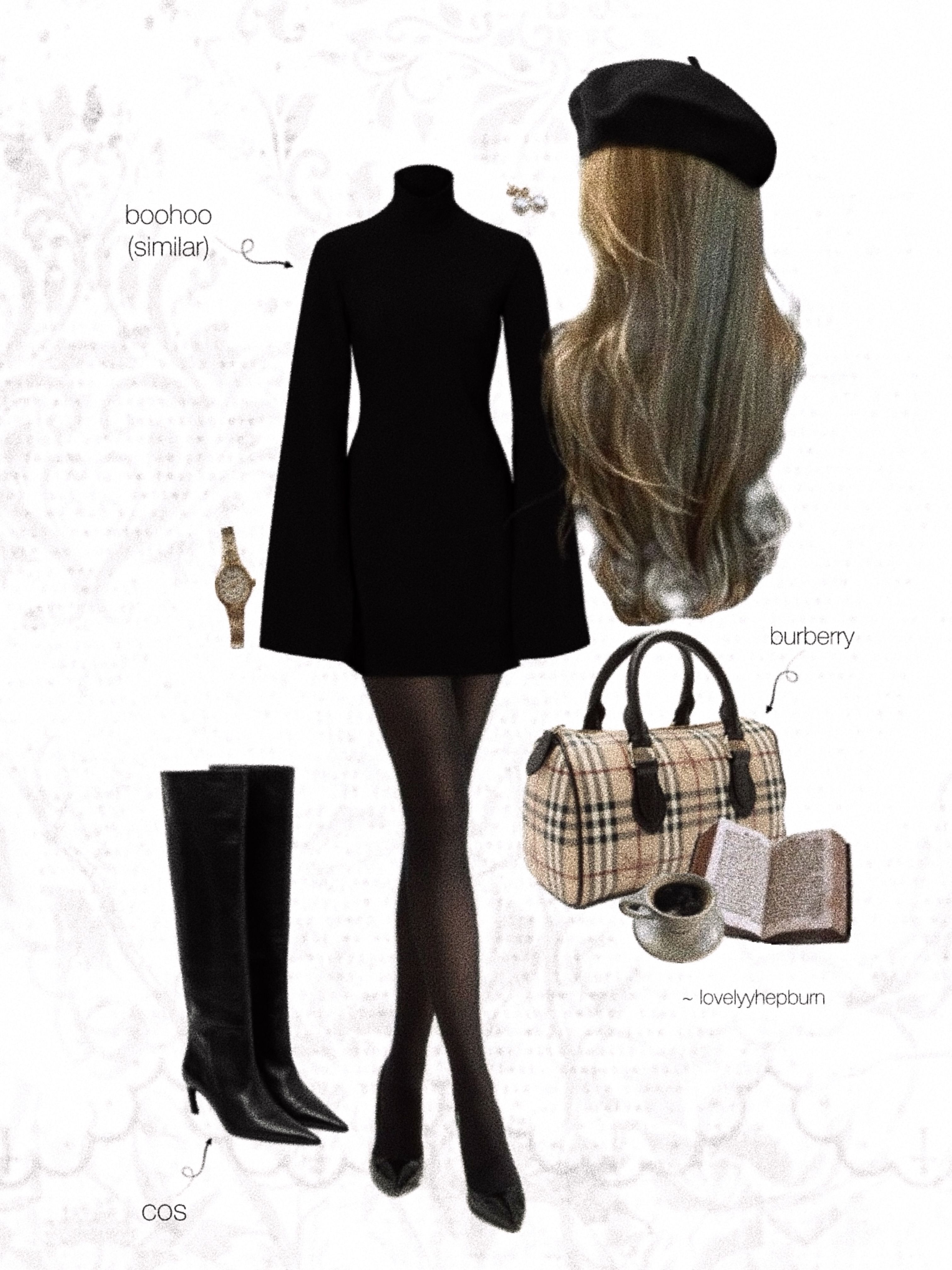 black turtleneck mini dress with flared sleeves