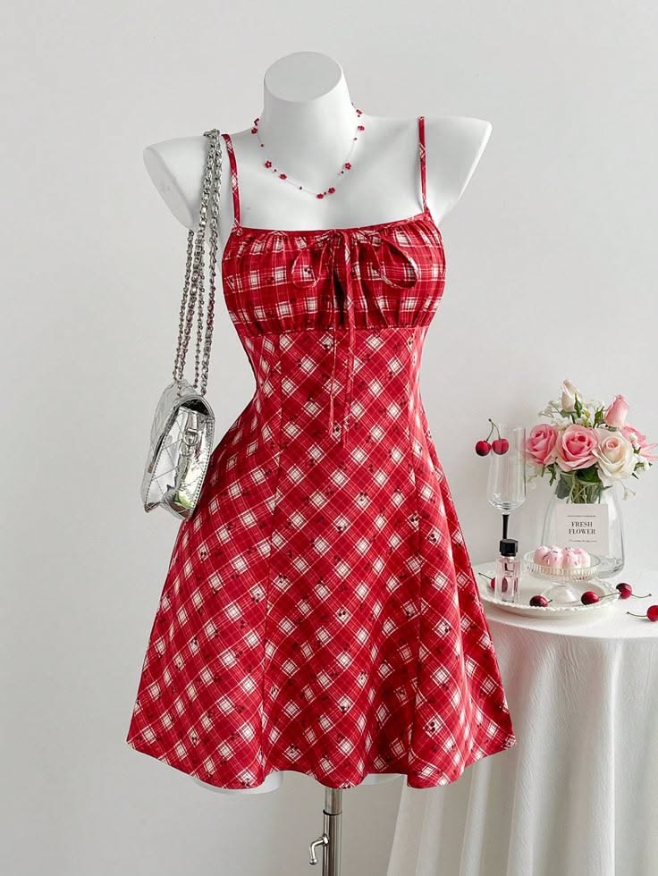red plaid camisole top